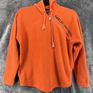 Women's Harley-Davidson Orange Fleece Hoodie Diagonal 1/4 Zip Sweatshirt Small